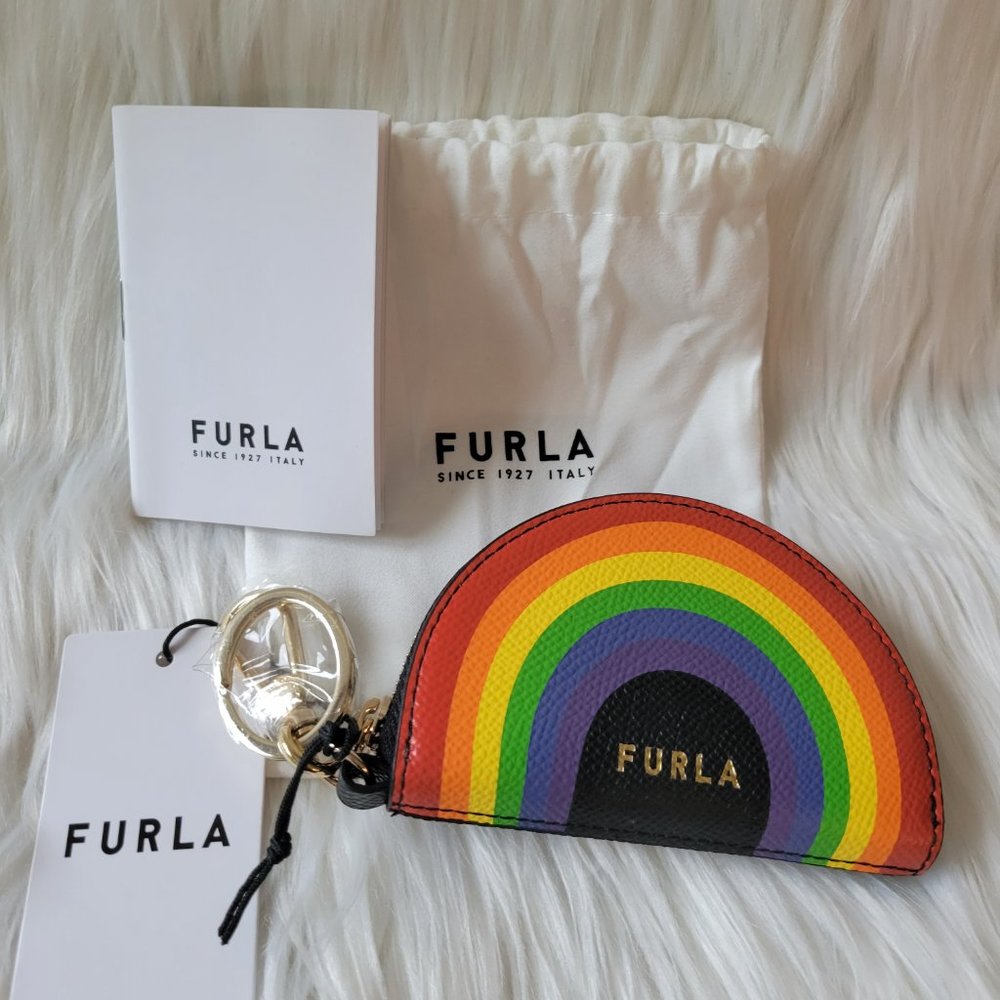 Furla Leather Rainbow Coin Purse Keychain
